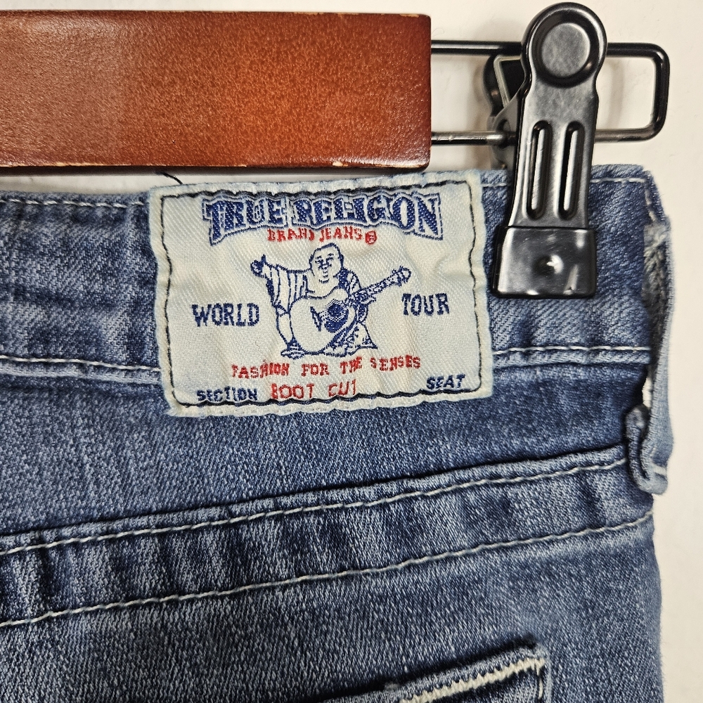 True Religion Boot Cut Jeans Rainbow Stitching Size 26 Made In USA Y2K Low Rise - Picture 4 of 14